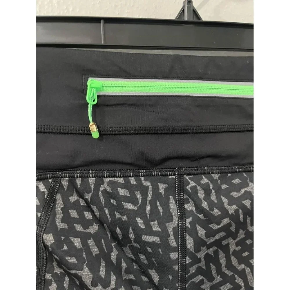 Lululemon Black net Print Run Inspire Crop II Block it Pocket Leggings Size 6
